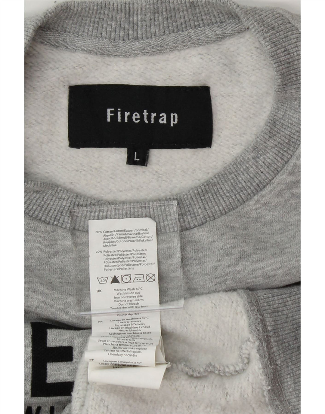 FIRETRAP Womens Graphic Sweatshirt Jumper UK 16 Large Grey Cotton Vintage Firetrap and Second-Hand Firetrap from Messina Hembry 