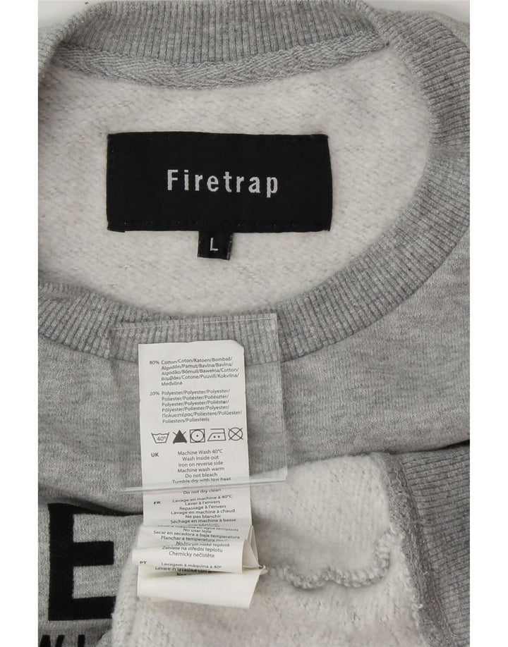 FIRETRAP Womens Graphic Sweatshirt Jumper UK 16 Large Grey Cotton Vintage Firetrap and Second-Hand Firetrap from Messina Hembry 
