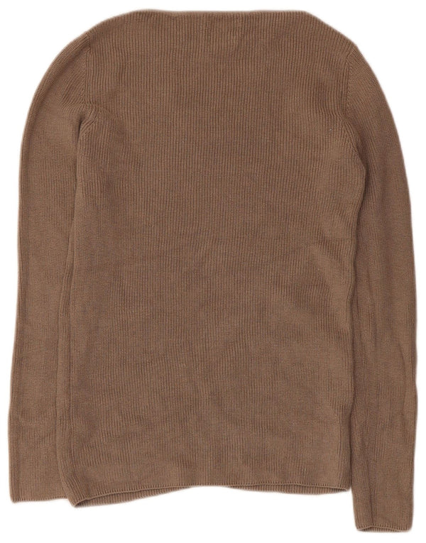 Massimo Dutti Jersey Mujer Cuello Barco UK 8 Small Beige Algodón