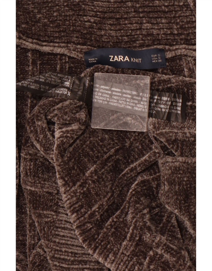 ZARA Suéter Cárdigan Abierto Largo De Gran Tamaño para Mujer UK 10 Small Marrón