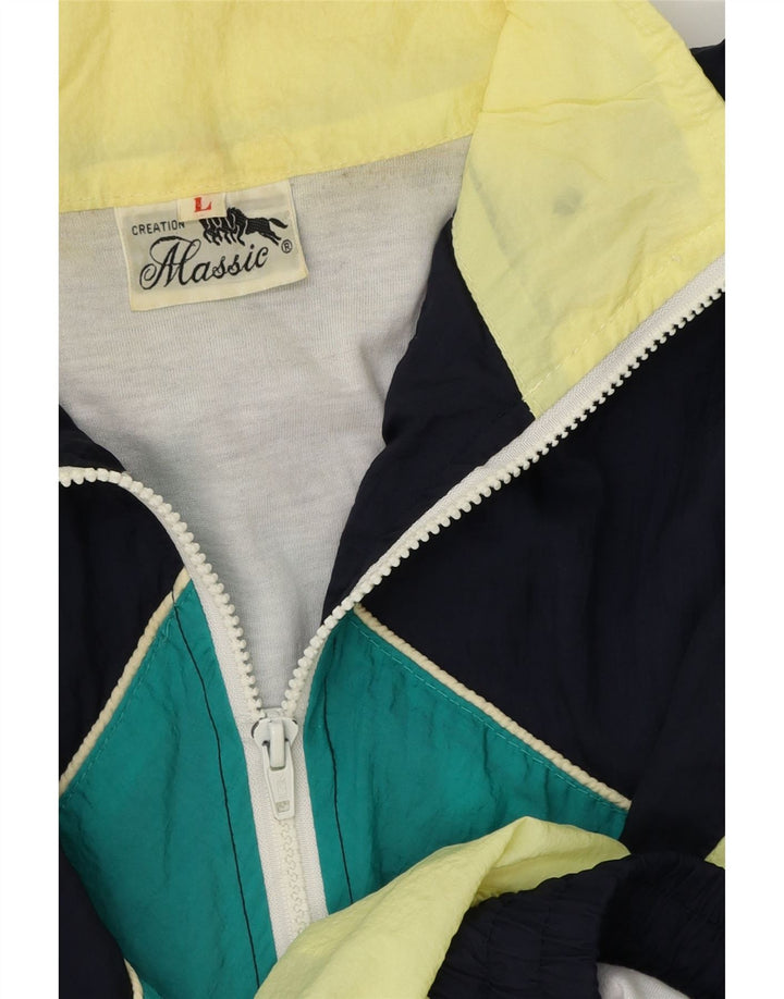 VINTAGE Chaqueta superior de chándal gráfico para hombre Bloque de color multicolor grande