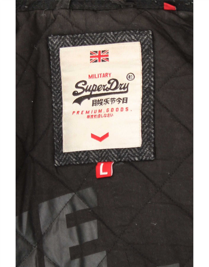 Superdry Chaquetón para hombre, talla 40, lana en espiga gris grande