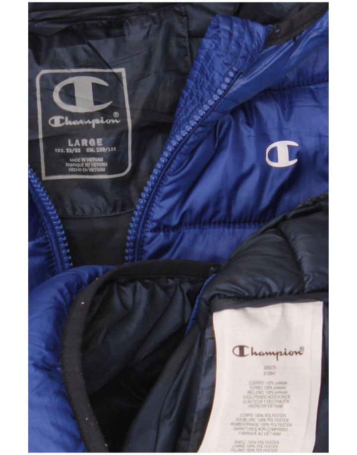 Champion Chaqueta acolchada con capucha para niños 11-12 años Grande Poliéster azul