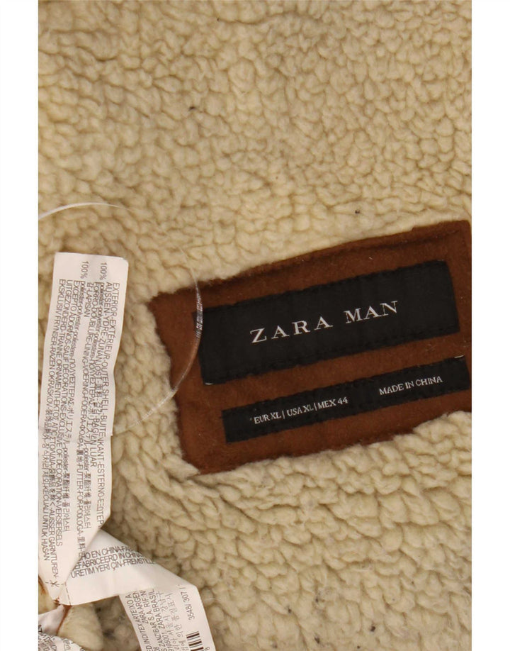 Zara Mens Sherpa Jacket UK 42 XL Marrón Poliéster