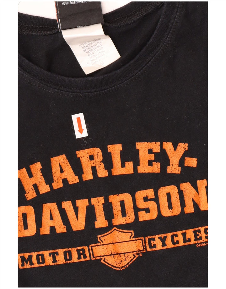 HARLEY DAVIDSON Camiseta gráfica para mujer Top UK 12 Mediano Algodón negro