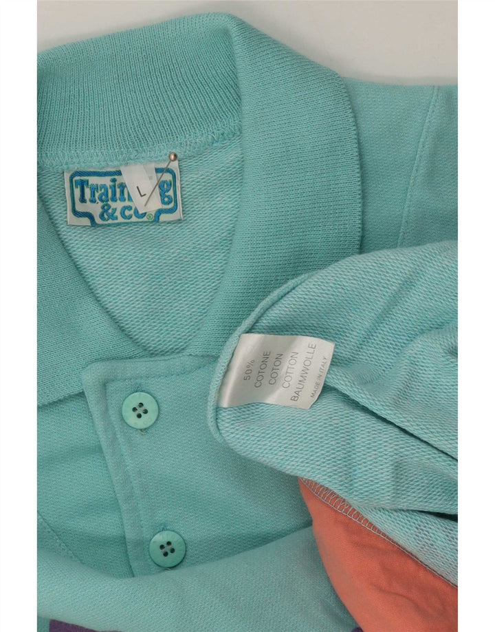 Vintage hombres sudadera gráfica jumper grande multicolor colorblock