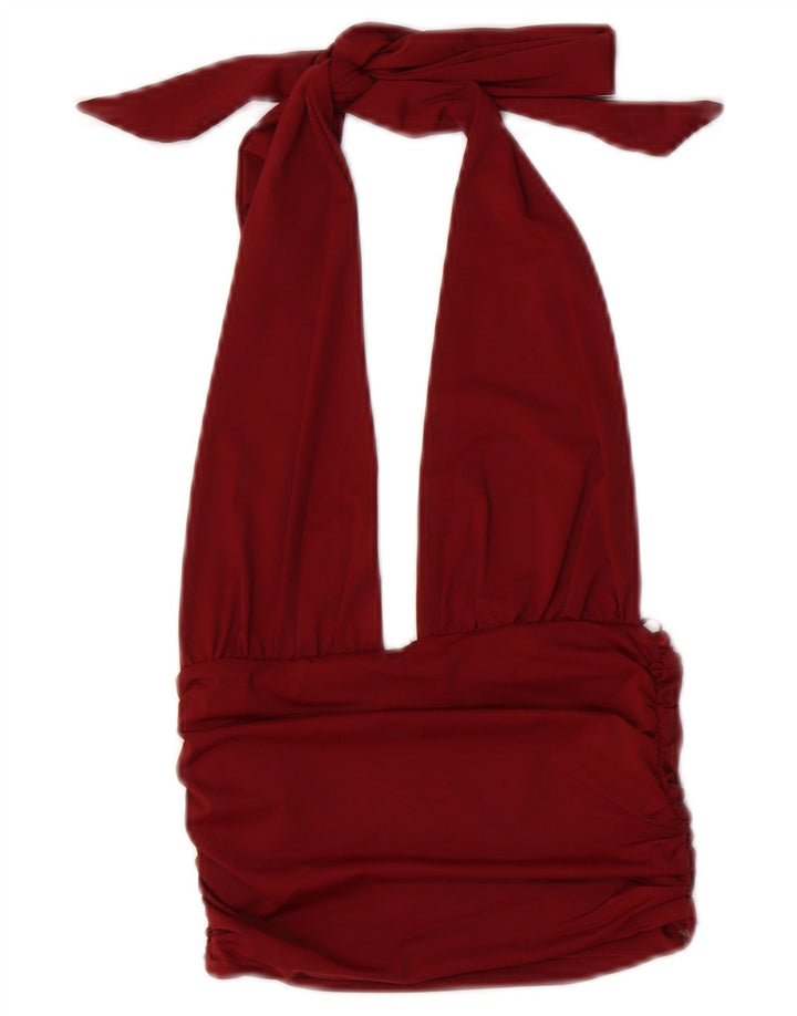 Zara Mujer Halter Top UK 8 Small Borgoña Poliamida