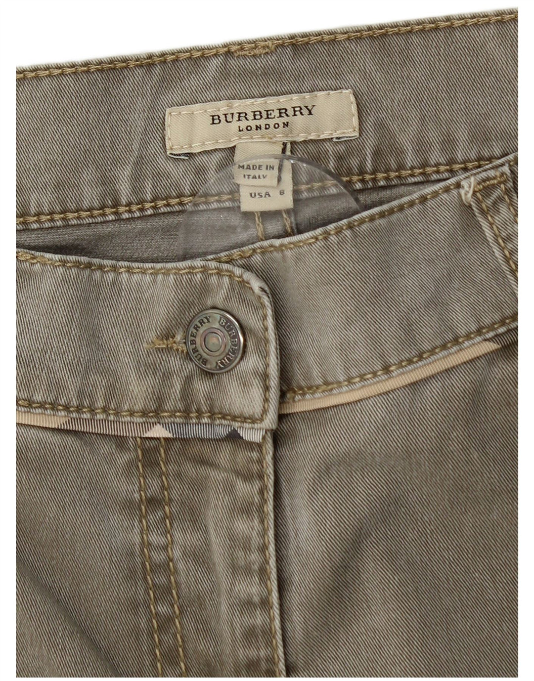 BURBERRY Vaqueros rectos para mujer UK 10 Small W32 L29 Algodón caqui