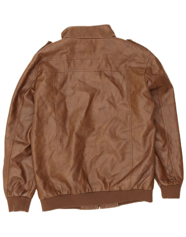 Vintage hombres militar chaqueta de cuero sintético Reino Unido 38 polietileno marrón medio