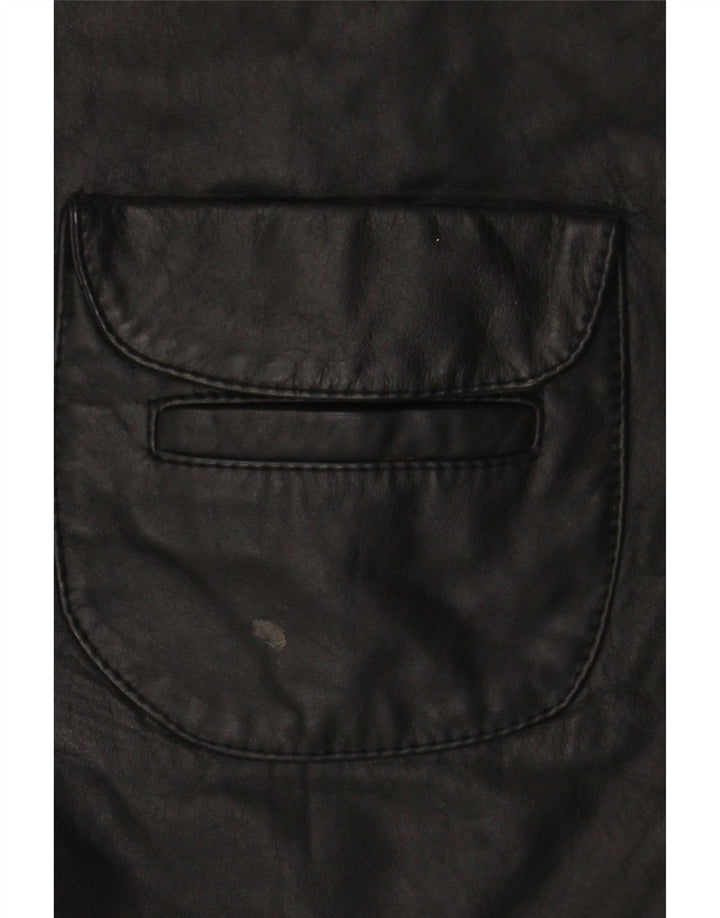 Vintage mujer cuero Gilet Reino Unido 14 Medio Negro
