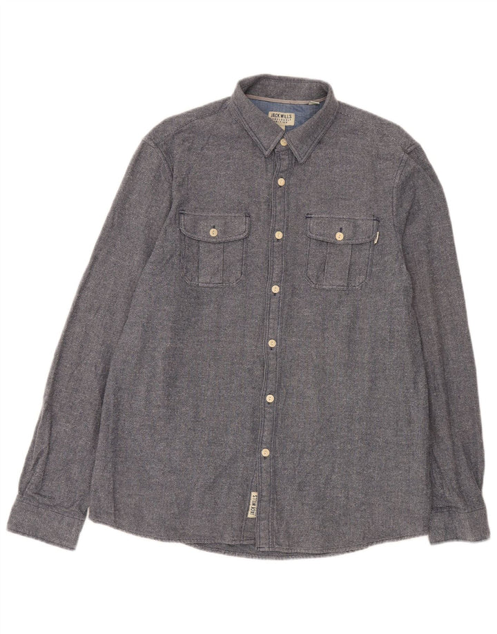 Camisa Jack Wills para hombre de algodón en espiga azul grande