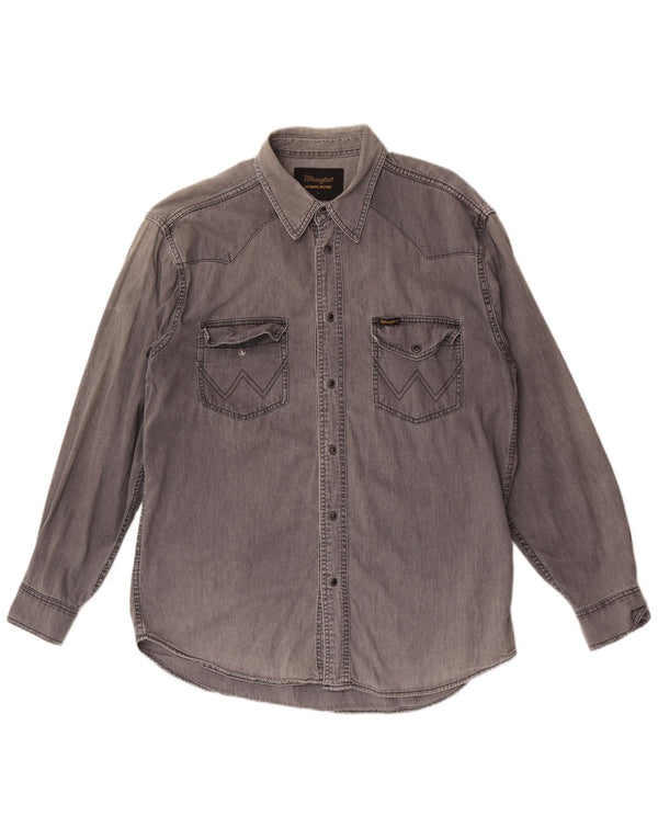 Wrangler Camisa Vaquera Para Hombre Algodón Gris Grande