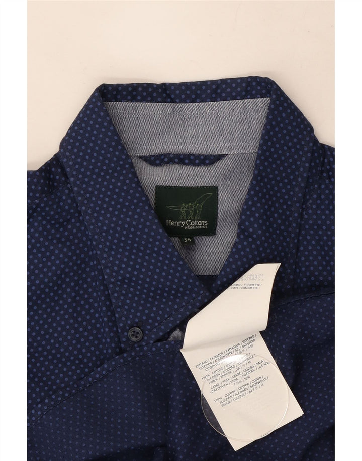 HENRY COTTONS Camisa para hombre Talla 39 Algodón con manchas azul marino mediano