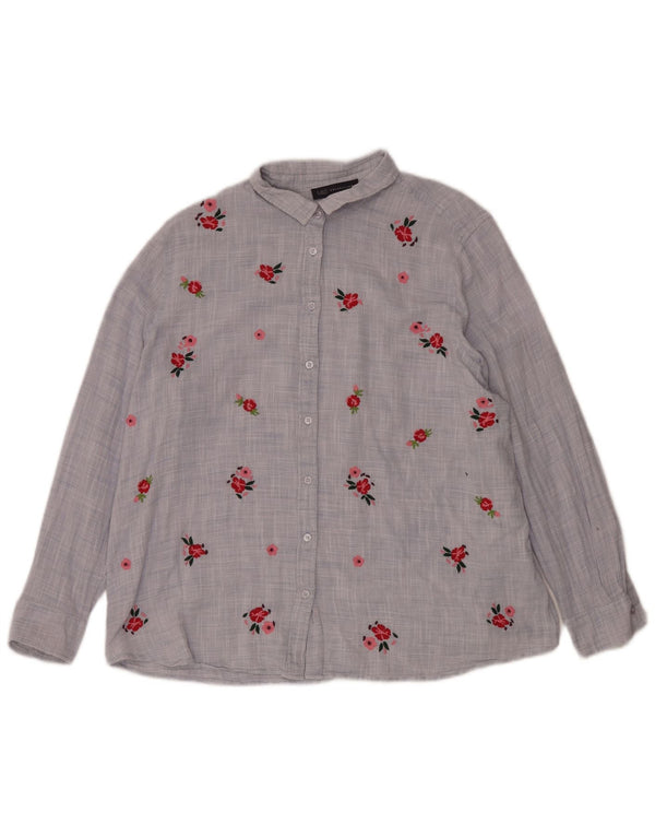 Marks & Spencer Camisa para mujer UK 40 XL Algodón floral azul
