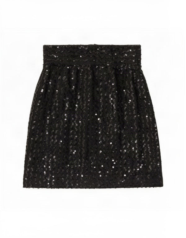 Vintage mujer cintura alta lentejuelas lápiz falda W26 pequeño negro