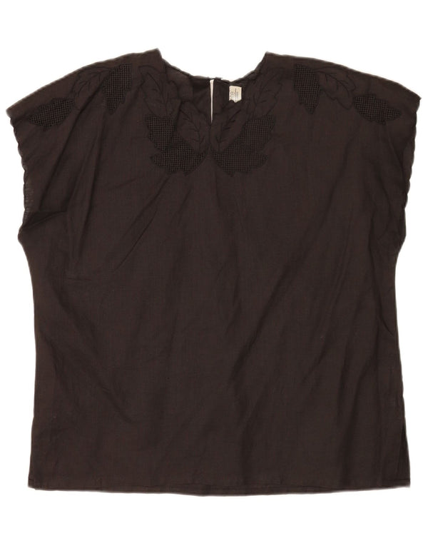 Umberto Severi Blusa para Mujer Top UK 40 Mediano Lino Floral Negro