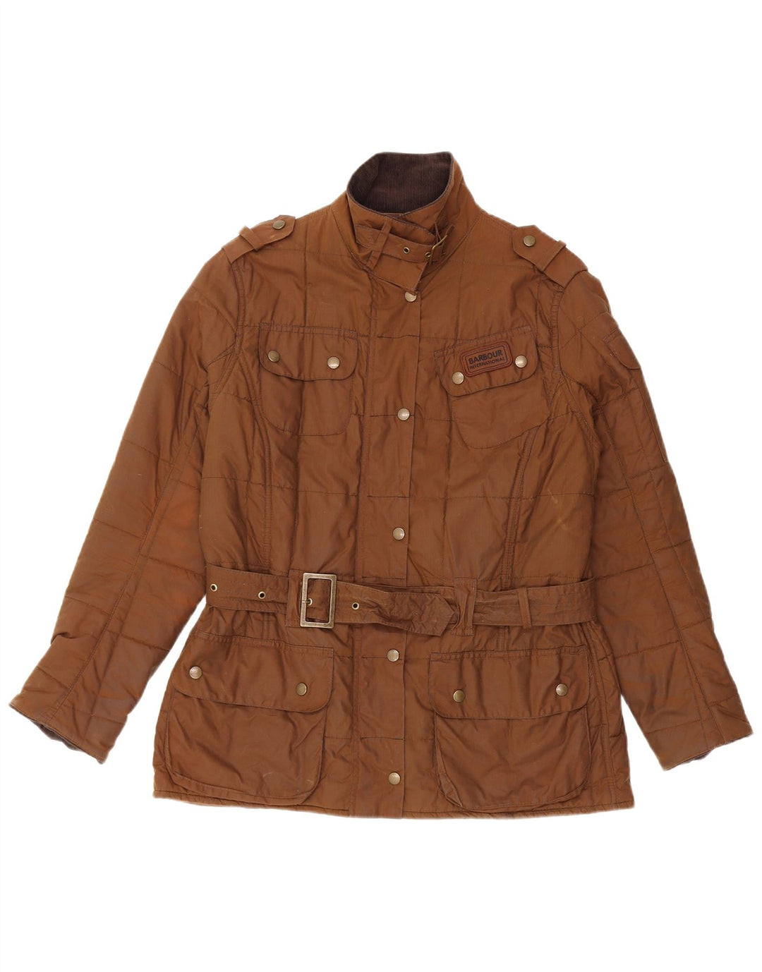 BARBOUR Chaqueta militar de algodón encerado para mujer Reino Unido 46 Algodón marrón grande