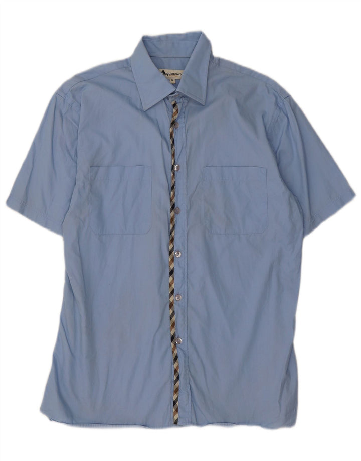 Aquascutum Camisa Manga Corta Hombre Algodón Azul Medio