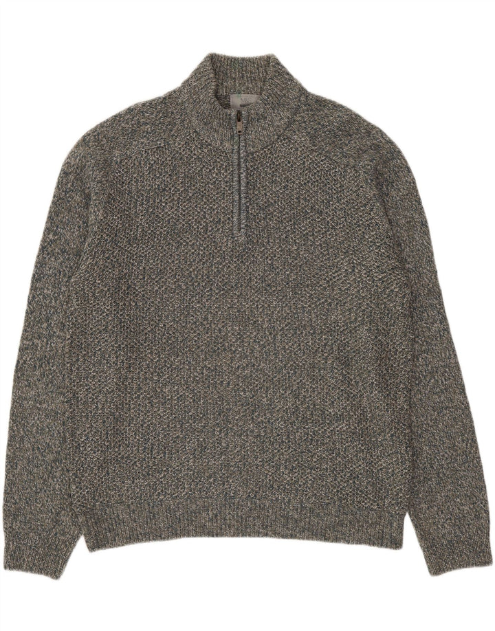 MARKS & SPENCER Suéter tipo jersey con cuello y cremallera para hombre, grande, gris moteado