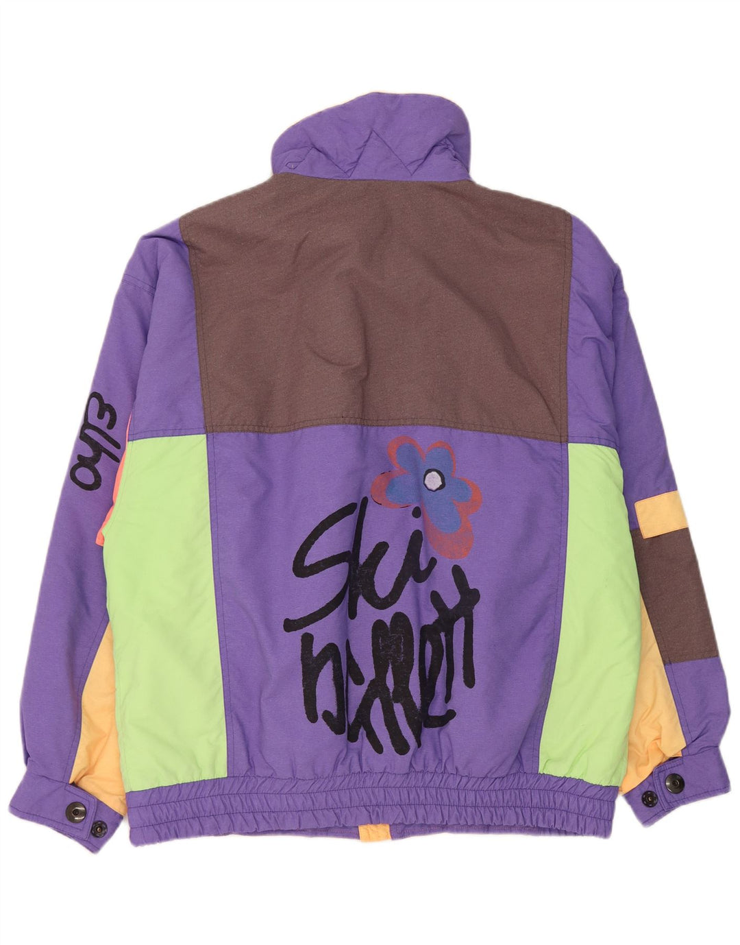 Vintage hombres gráfico chaqueta de esquí Reino Unido 38 medio multicolor colorblock