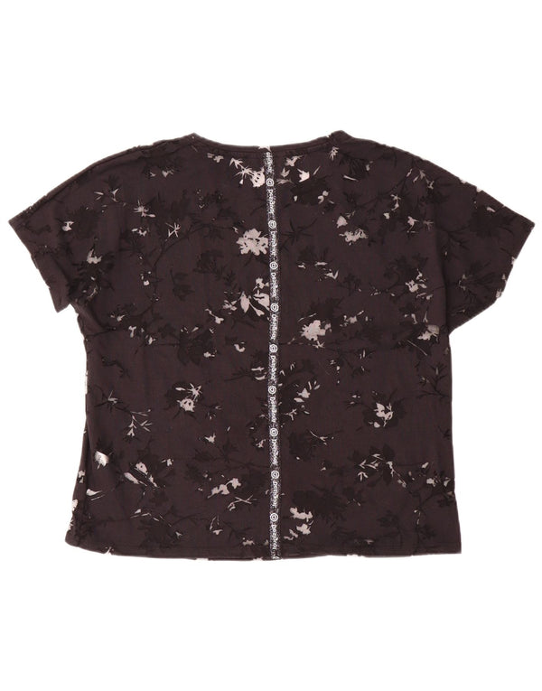 Desigual Mujer Ver A Través De La Camiseta Gráfica Top Reino Unido 40 Mediano Negro Floral
