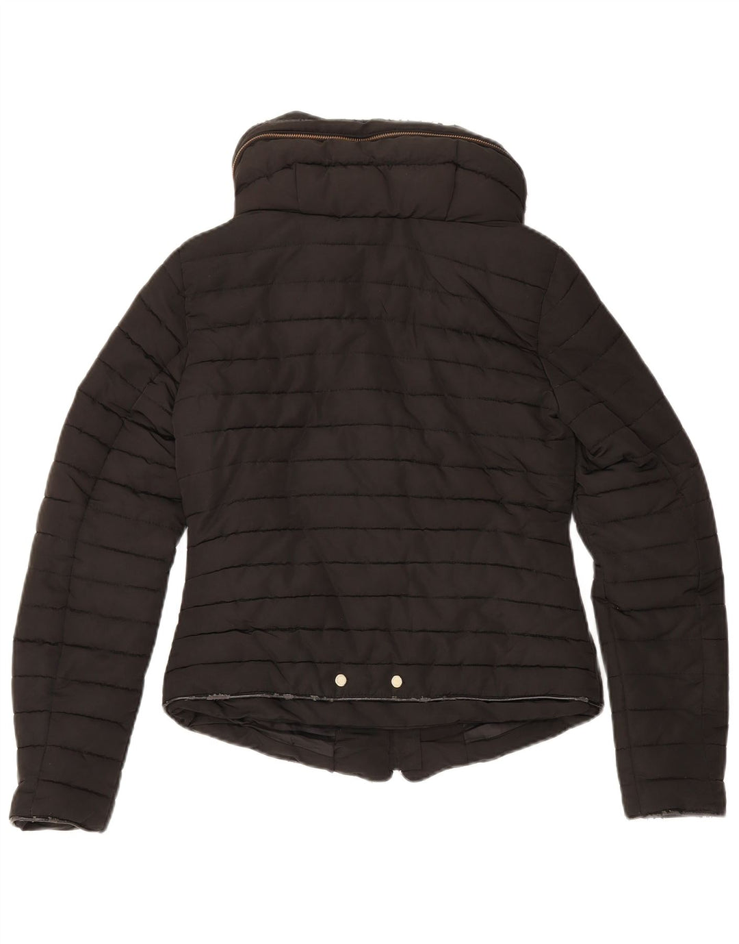 Zara Mujer Chaqueta Acolchada Con Capucha UK 10 Small Poliéster Negro