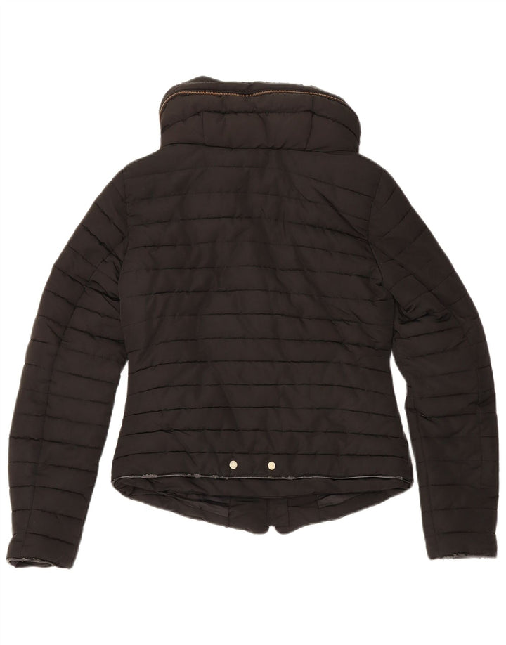 Zara Mujer Chaqueta Acolchada Con Capucha UK 10 Small Poliéster Negro