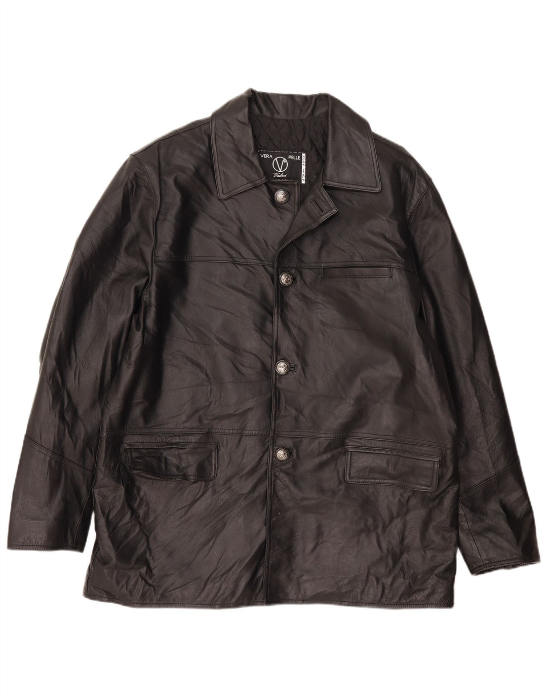 VALENT Chaqueta de cuero para hombre ES 44 2XL Cuero negro