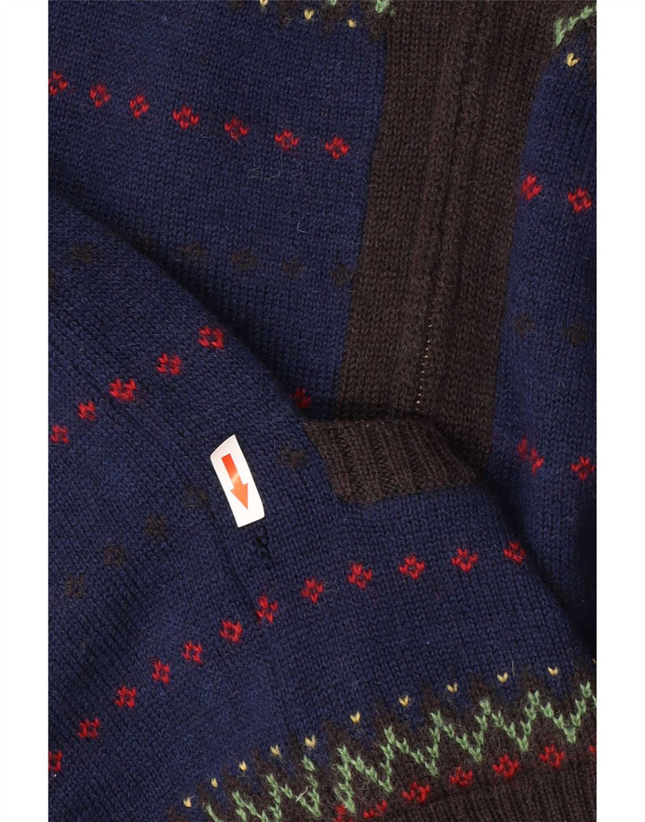 Farah Hombre Cárdigan Con Cremallera Completa Suéter De Lana Fair Isle Azul Medio