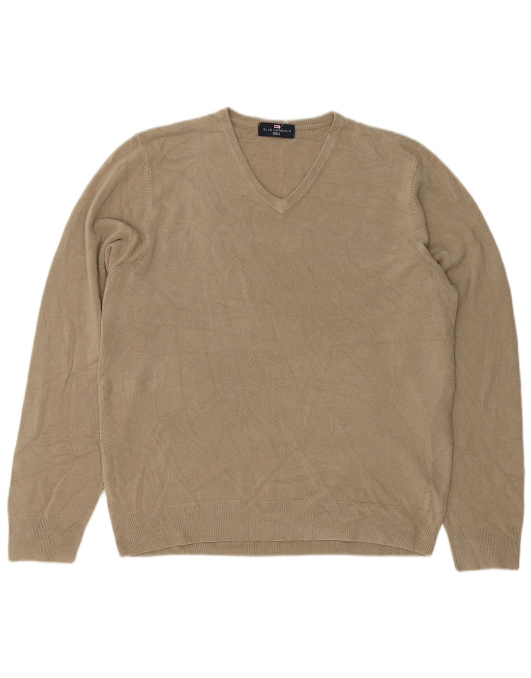 MARKS & SPENCER Suéter con cuello en V Blue Harbor para hombre, talla grande, color beige