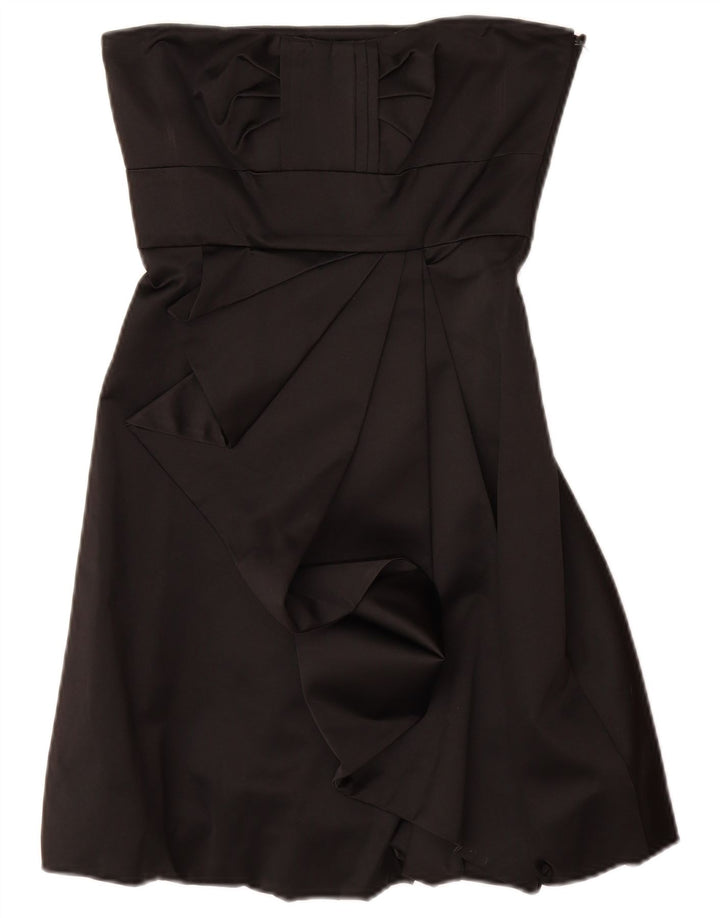 KAREN MILLEN Vestido sin tirantes con volantes en la parte delantera para mujer UK 8 Pequeño Algodón negro