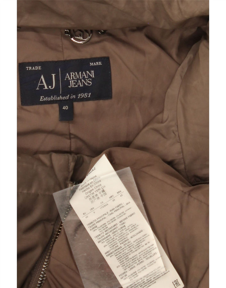 ARMANI JEANS Chaqueta acolchada con capucha para mujer IT 40 Small Marrón Poliéster