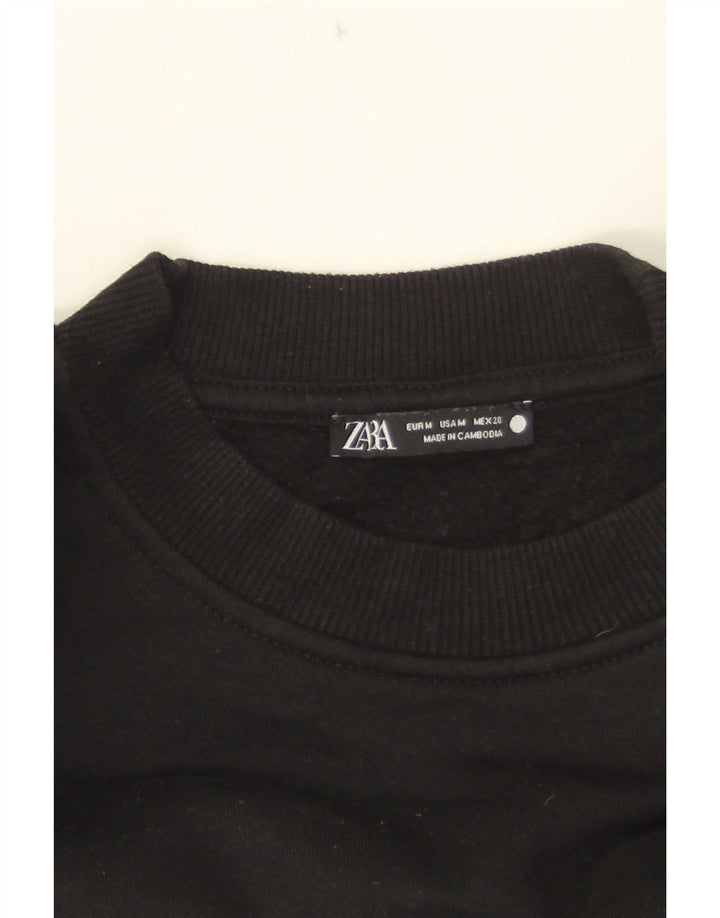 Zara Mujer Crop Sudadera Jumper UK 44 Mediano Negro