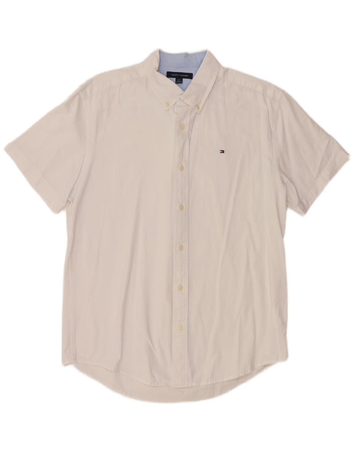 TOMMY HILFIGER Camisa de manga corta para hombre Large White Cotton
