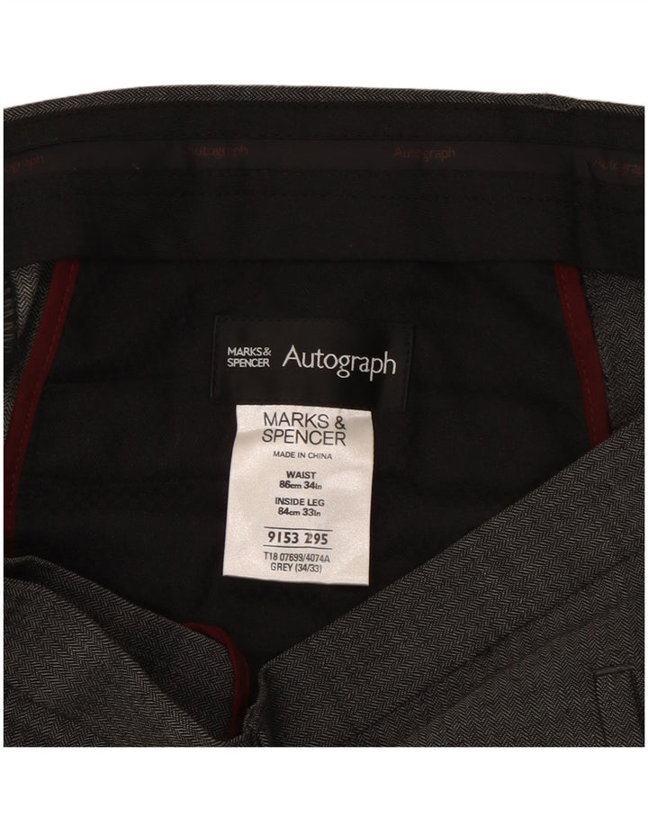 Marks & Spencer Pantalones de traje rectos Autograph para hombre W34 L33 Lana gris