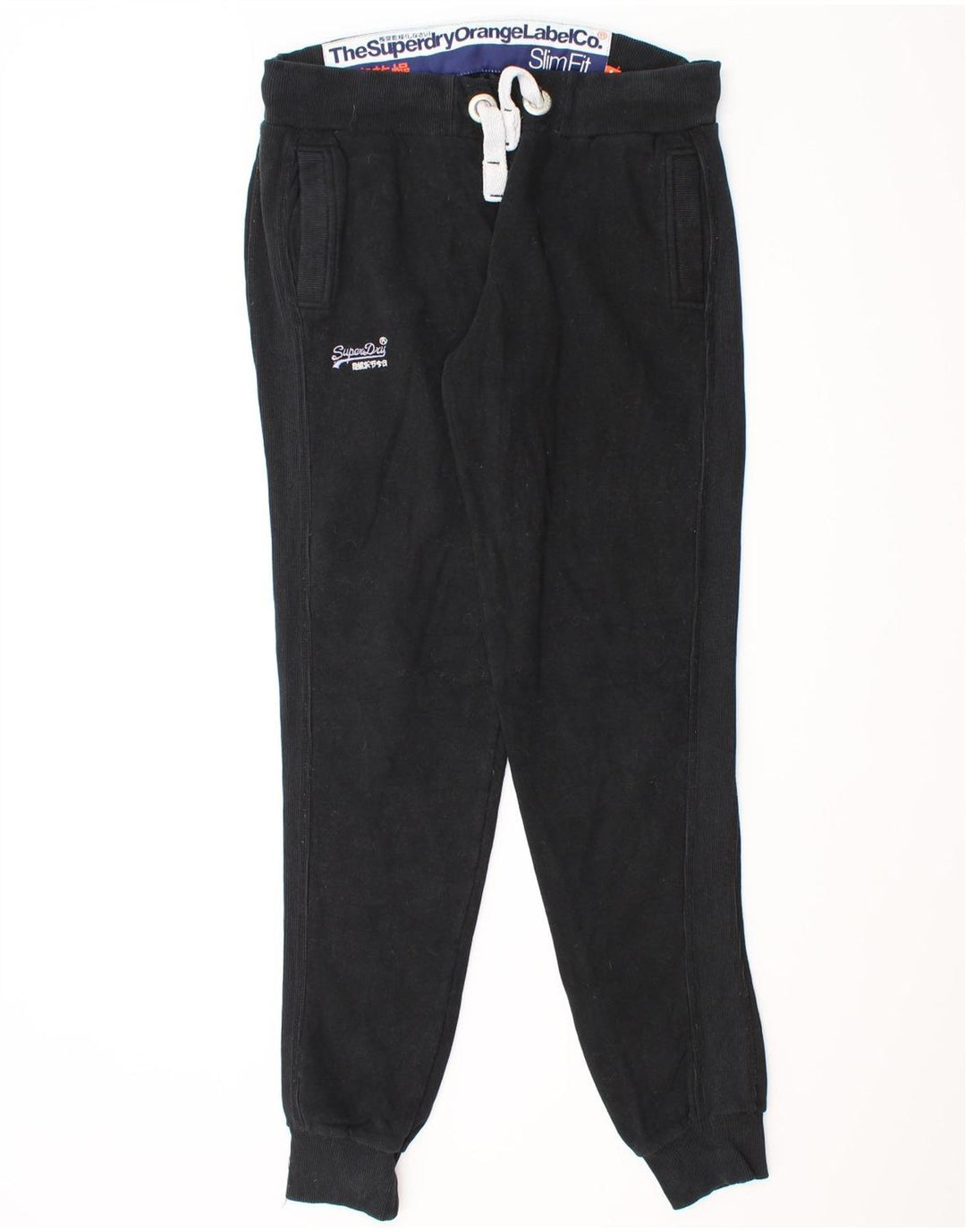 SUPERDRY Hombre Slim Fit Pantalones De Chándal Joggers Large Negro Algodón