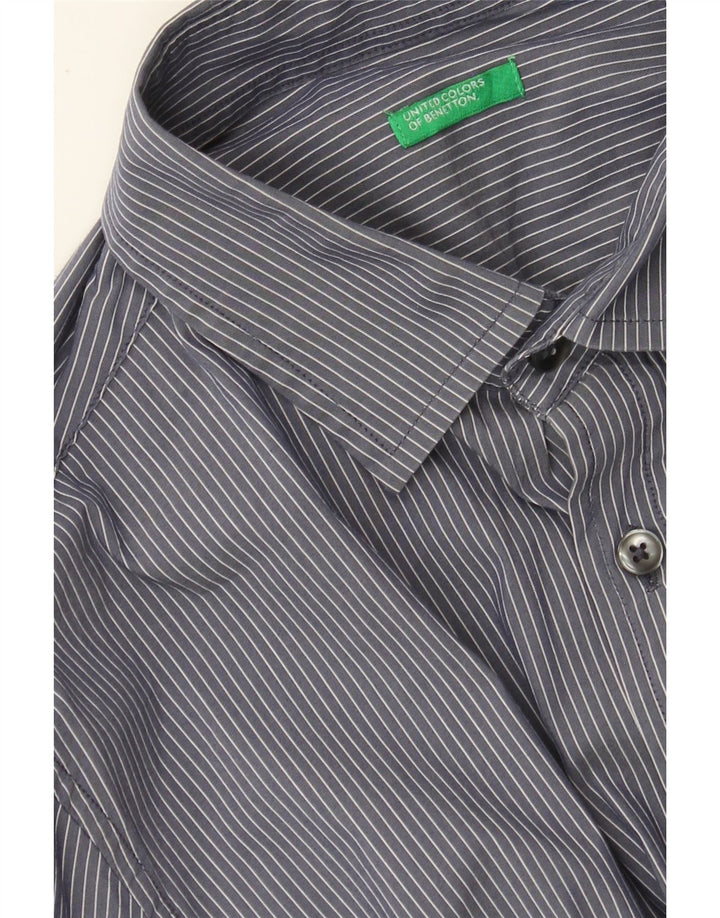 BENETTON Mens Shirt Small Navy Blue Pinstripe