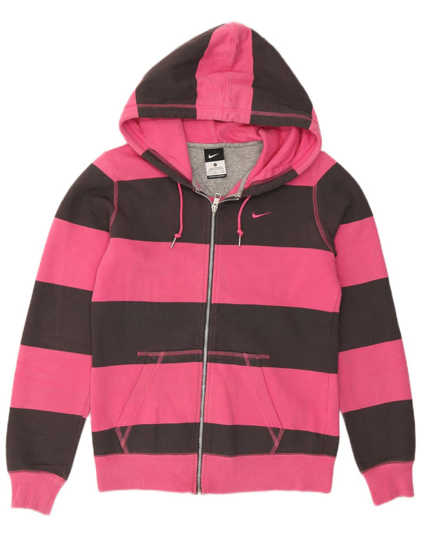 Nike - Sudadera con capucha y cremallera para mujer, talla 10, algodón a rayas rosas pequeñas