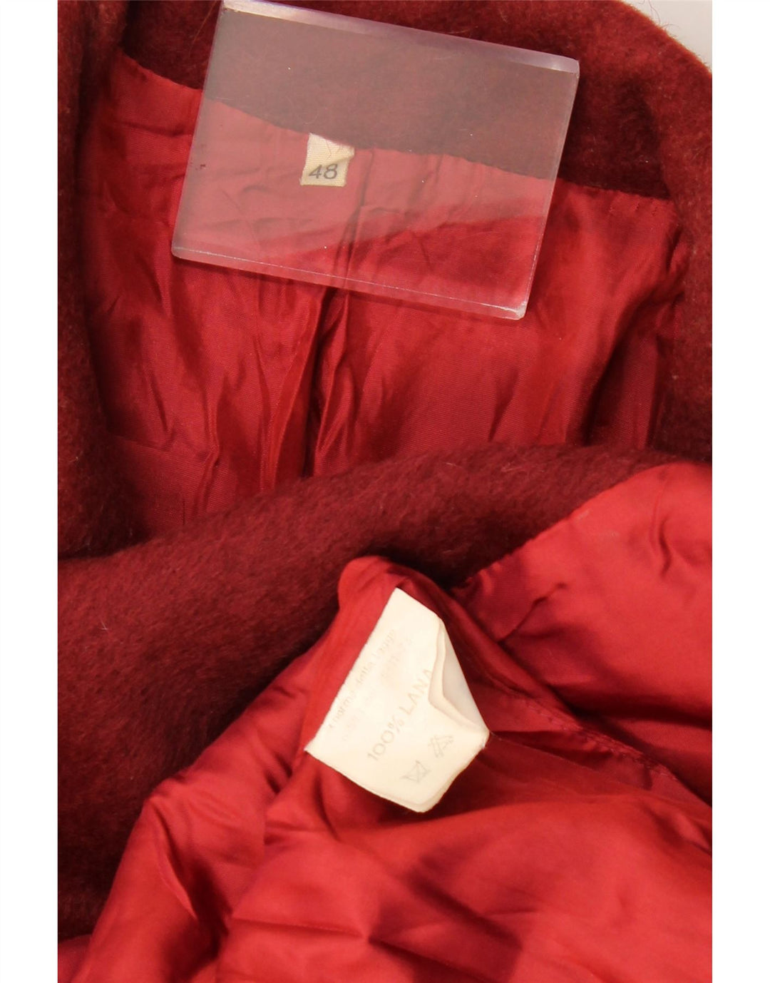 VINTAGE Abrigo cruzado de mujer IT 48 XL Lana burdeos