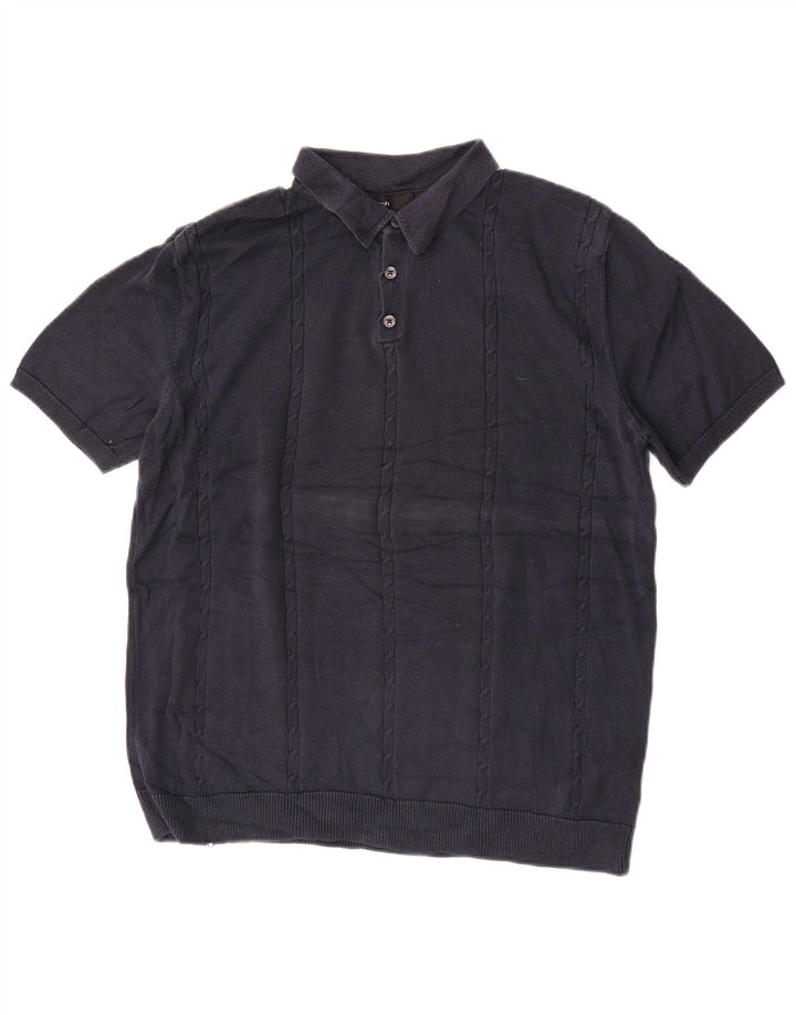 Marks & Spencer Suéter tipo jersey con cuello tipo polo para hombre, tamaño mediano, azul marino