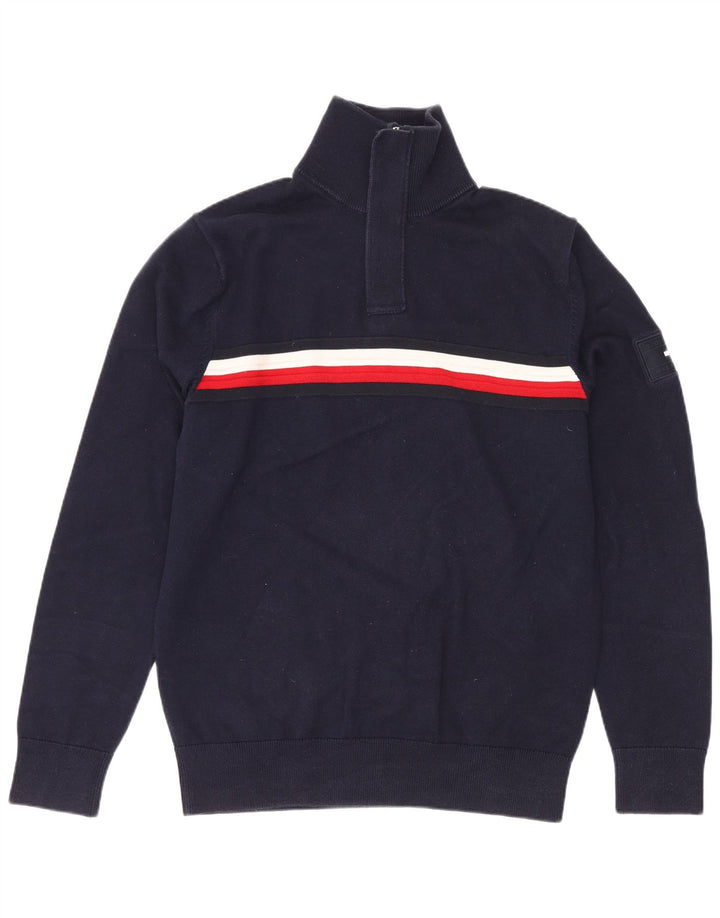 Tommy Hilfiger Jersey con cuello y cremallera para hombre, color azul marino mediano