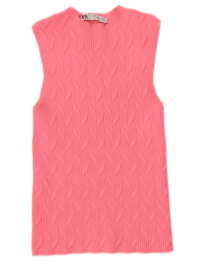 Zara Mujer Crop Vest Tank Top UK 8 Pequeño Poliéster Rosa