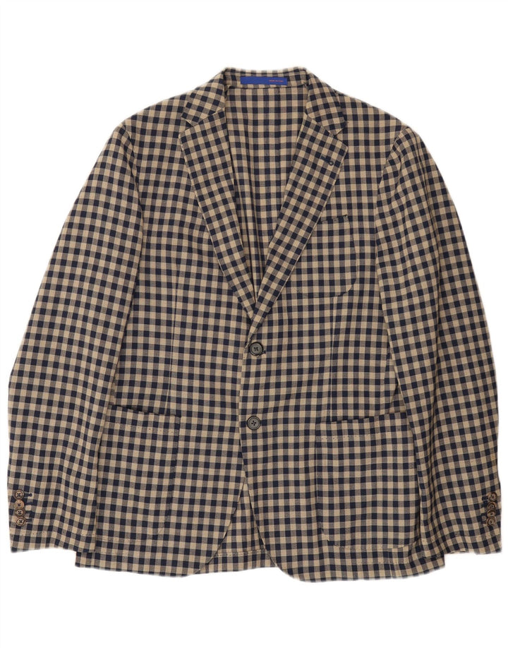 Angelico Chaqueta tipo blazer de 2 botones para hombre IT 50 Large Beige Gingham Wool