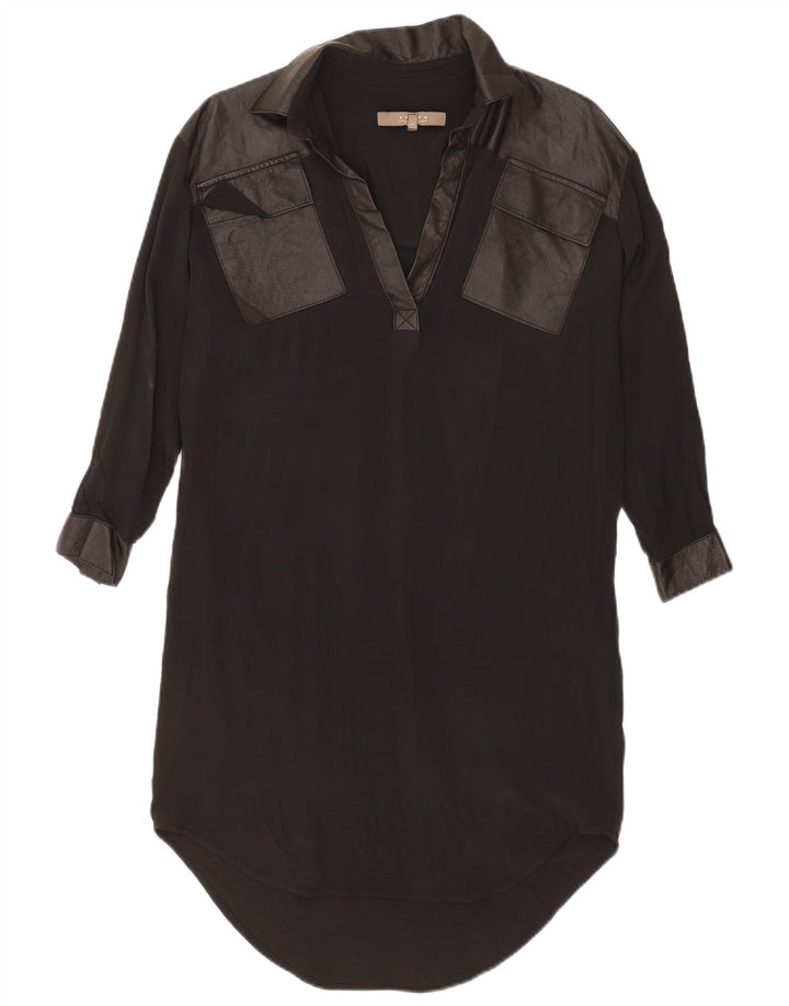 Vintage mujer vestido de cambio de gran tamaño Reino Unido 14 Acetato negro medio