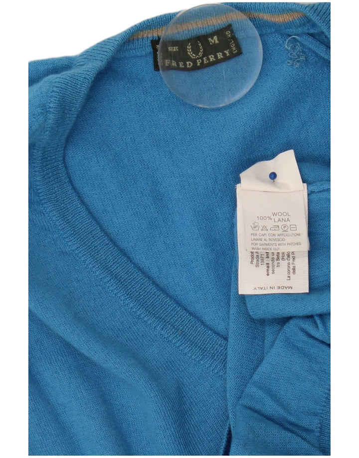 Fred Perry Jersey con cuello en V para mujer UK 42 Lana azul medio