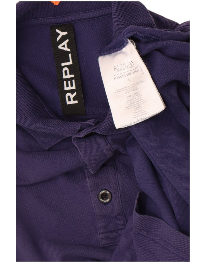 Replay Polo para hombre de algodón azul marino grande