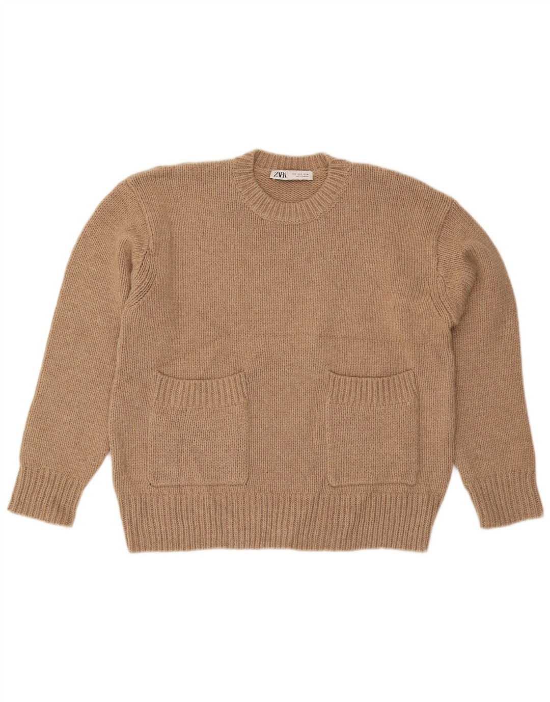 Zara Mujer Suéter De Cuello Redondo De Gran Tamaño UK 10 Small Beige Poliéster