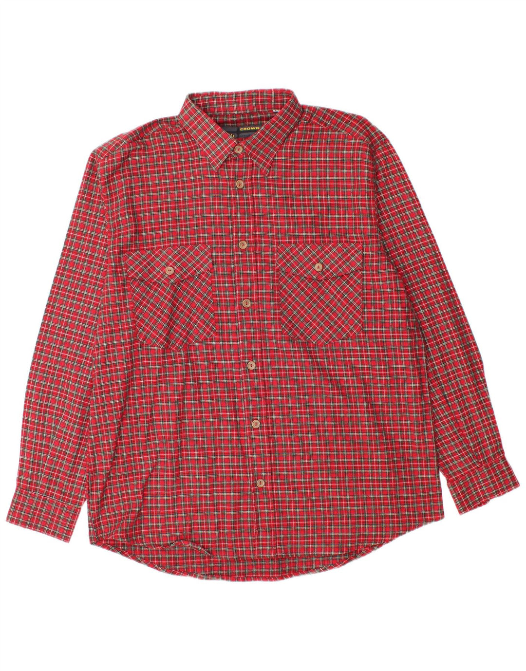 Camisa de franela Crown para hombre Talla 43 Algodón a cuadros rojos grandes