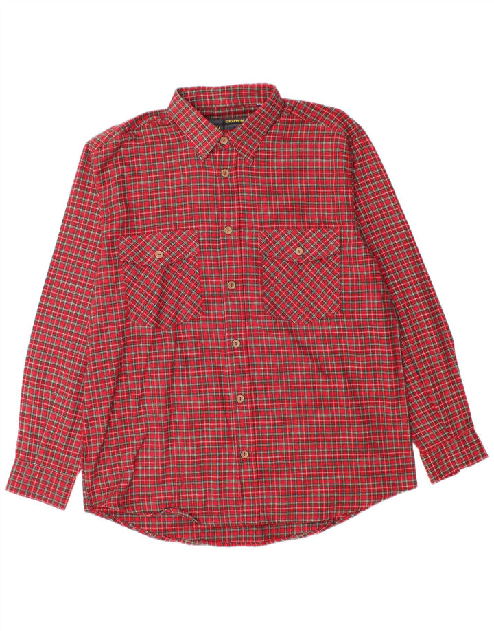 Camisa de franela Crown para hombre Talla 43 Algodón a cuadros rojos grandes