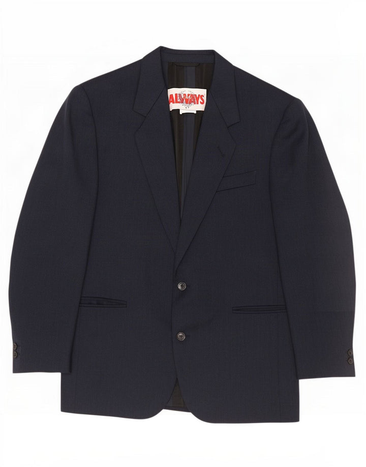 Vintage hombres 2 botones Blazer chaqueta IT 48 medio azul marino lana virgen